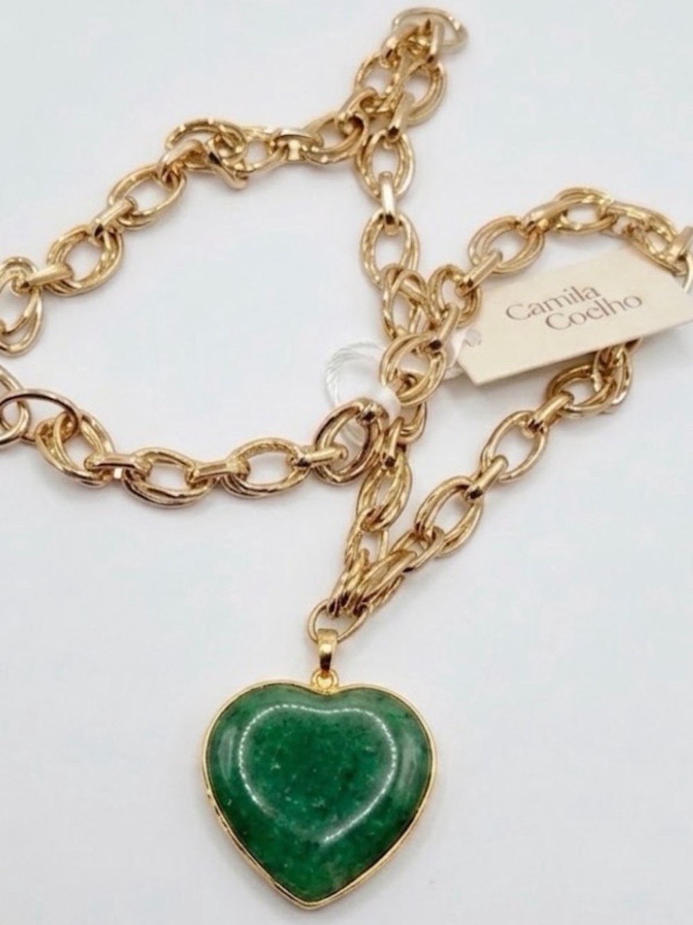 NWT ⚜️💚⚜️ Camila Coelho Gold Tone Necklace with Semi Precious Heart Pendant